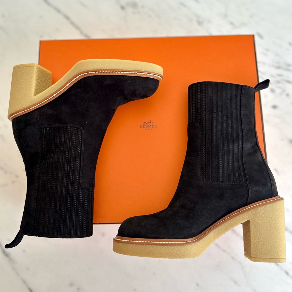 Hermes Women's Donia Ankle Boots Suede 70 Black